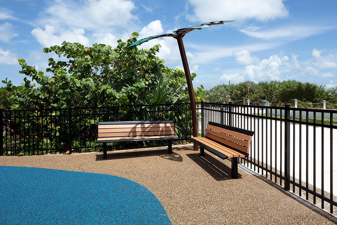 Altos Del Mar Park FL Arches Recycled Bench-Palm Tree Shade